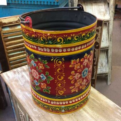 KH22 152 RE indian accessory hand painted bin colourful red side