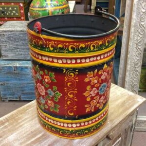 KH22 152 RE indian accessory hand painted bin colourful red side 2