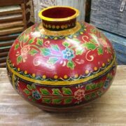 KH22 152 RE indian accessory hand painted metal pot red side 3