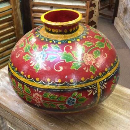 KH22 152 RE indian accessory hand painted metal pot red side 2
