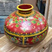 KH22 152 RE indian accessory hand painted metal pot red side