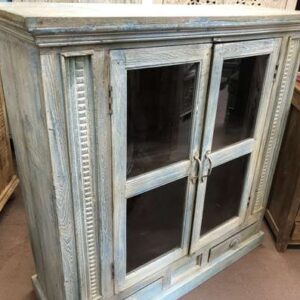 k76 0176 indian furniture cabinet blue glass doors drawers factory left