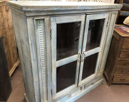 k76 0176 indian furniture cabinet blue glass doors drawers factory left