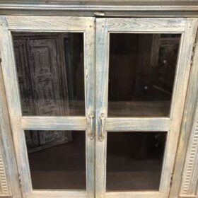 k76 0176 indian furniture cabinet blue glass doors drawers factory close