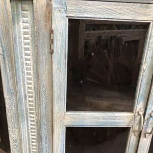 k76 0176 indian furniture cabinet blue glass doors drawers factory close left