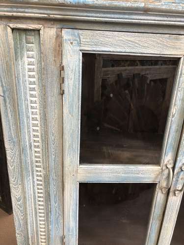 k76 0176 indian furniture cabinet blue glass doors drawers factory close left