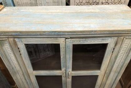 k76 0176 indian furniture cabinet blue glass doors drawers factory top