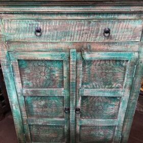 k76 0300 indian furniture cabinet green medium doors drawers close