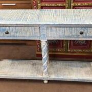 k76 0370 indian furniture console 2 drawer shelf blue front