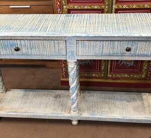 k76 0370 indian furniture console 2 drawer shelf blue front