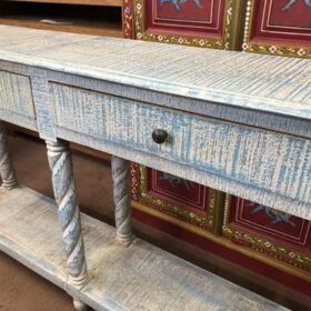 k76 0370 indian furniture console 2 drawer shelf blue right