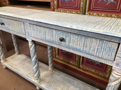 k76 0370 indian furniture console 2 drawer shelf blue right