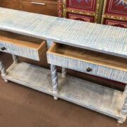 k76 0370 indian furniture console 2 drawer shelf blue open