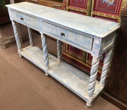 k76 0370 indian furniture console 2 drawer shelf blue right