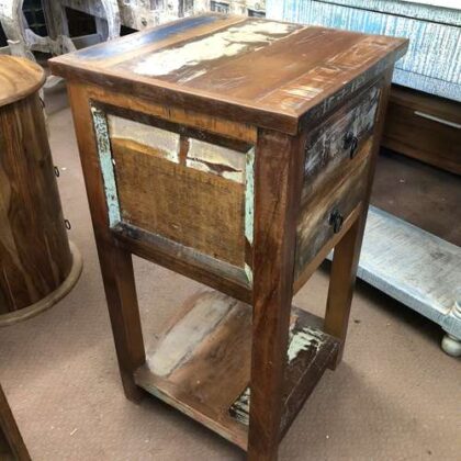 k76 1529 indian furniture side table 2 drawers reclaimed factory left
