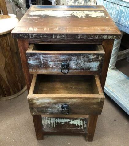 k76 1529 indian furniture side table 2 drawers reclaimed factory open