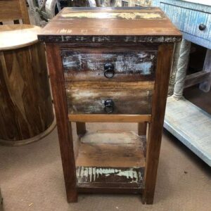 k76 1529 indian furniture side table 2 drawers reclaimed factory front