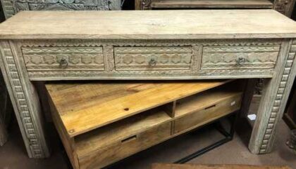 k76 1728 indian furniture 3 drawer carved console white close front