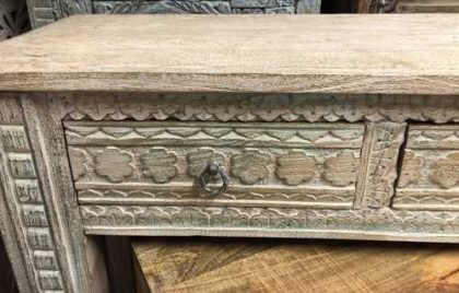 k76 1728 indian furniture 3 drawer carved console white close left