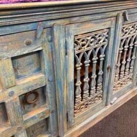 k76 2242 indian furniture unusual blue sideboard grill door large left close