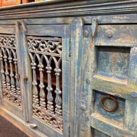 k76 2242 indian furniture unusual blue sideboard grill door large close