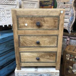 K73 3349 indian furniture 3 drawer bedside cabinet wooden front