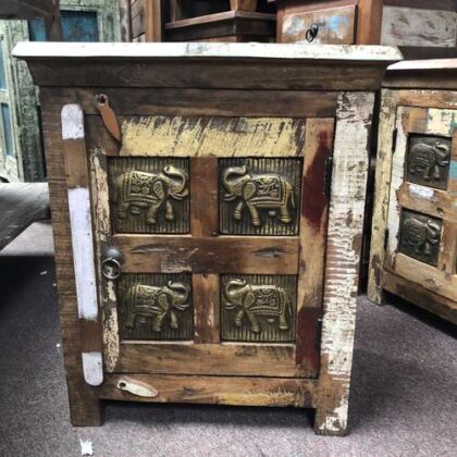 kh13 047 indian furniture elephant bedside cabinet brass wood front