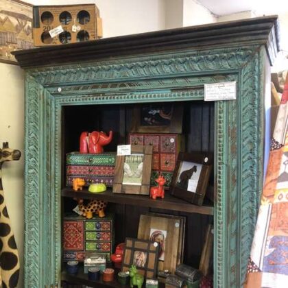 k69 2472 indian furniture turquoise carved bookcase shelved front