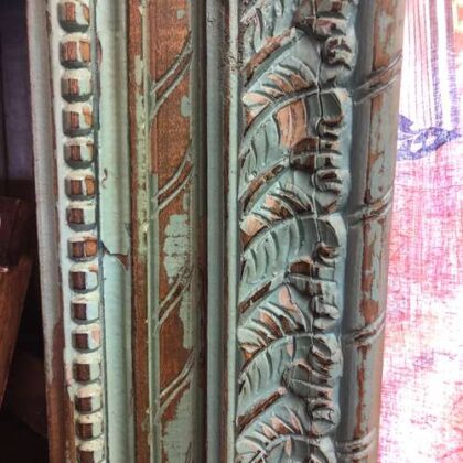 k69 2472 indian furniture turquoise carved bookcase shelved detail