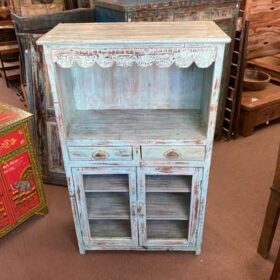 kh22 196 indian furniture blue frilly display case drawers cupboard front