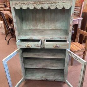 kh22 196 indian furniture blue frilly display case drawers cupboard open