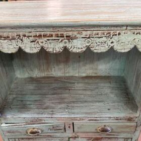kh22 196 indian furniture blue frilly display case drawers cupboard detail