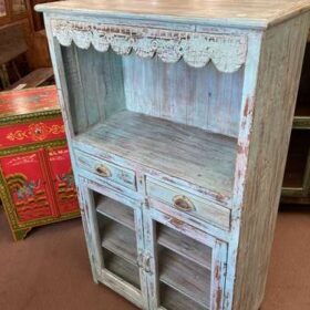 kh22 196 indian furniture blue frilly display case drawers cupboard right