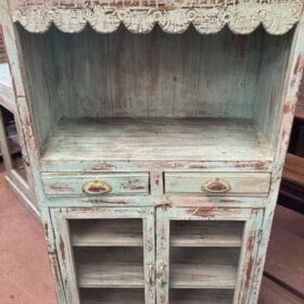 kh22 196 indian furniture blue frilly display case drawers cupboard closer