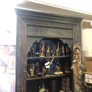 ukn 2 indian furniture gigantic carved bookcase dark shelved huge front