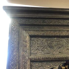 ukn 2 indian furniture gigantic carved bookcase dark shelved huge top corner