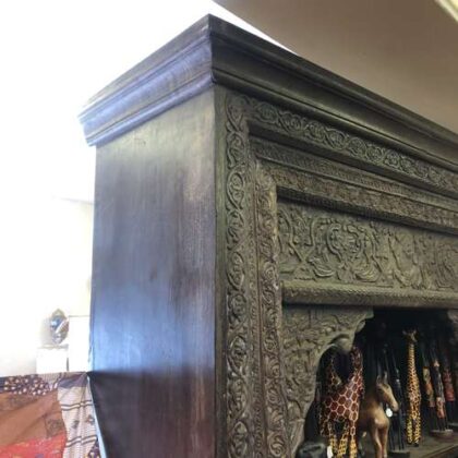 ukn 2 indian furniture gigantic carved bookcase dark shelved huge corner