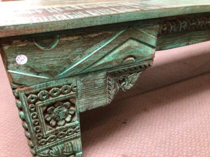 k77 IMG_2743 indian furniture bench carved green close up