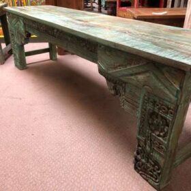 k77 IMG_2743 indian furniture bench carved green right