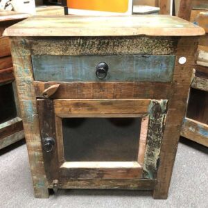 k77 IMG_3002 indian furniture bedside cabinet reclaimed glass fronted door drawer unit front