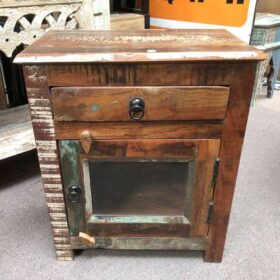 k77 IMG_3003 indian furniture bedside cabinet reclaimed glass fronted door drawer unit front