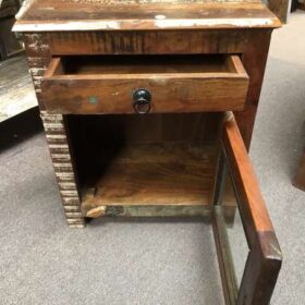 k77 IMG_3003 indian furniture bedside cabinet reclaimed glass fronted door drawer unit open