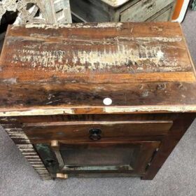 k77 IMG_3003 indian furniture bedside cabinet reclaimed glass fronted door drawer unit top