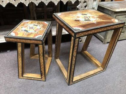 k77 IMG_4354 indian furniture hand painted nest of 2 tables side decorative left