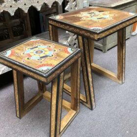 k77 IMG_4354 indian furniture hand painted nest of 2 tables side decorative right