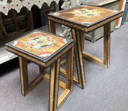 k77 IMG_4354 indian furniture hand painted nest of 2 tables side decorative right