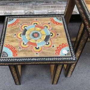 k77 IMG_4354 indian furniture hand painted nest of 2 tables side decorative detail