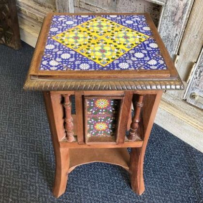 k77 IMG_4363 indian furniture hand painted side table stand ceramic tile front