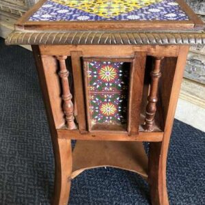 k77 IMG_4363 indian furniture hand painted side table stand ceramic tile close