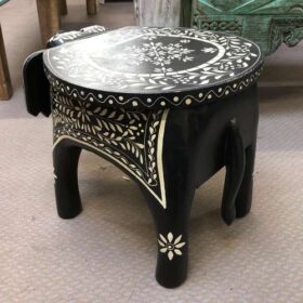 k77 IMG_4431 indian furniture hand painted coffee side table stand elephant low back left